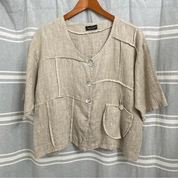 SARAH SANTOS / Made in Italy Linen Blouse Size S - Picture 1 of 10